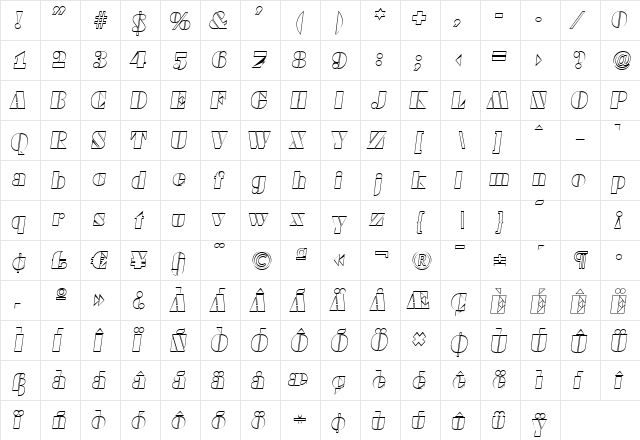 WendyBeckerOutline Italic  glyph index