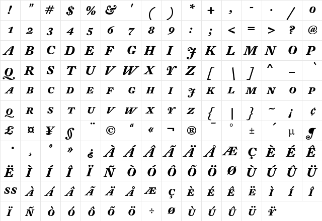 DTLFleischmannT CapsBoldItalic  glyph index