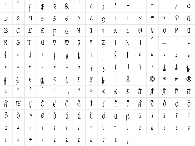 MA Urkunde Normal  glyph index