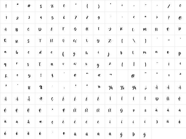 Boostone Regular  glyph index