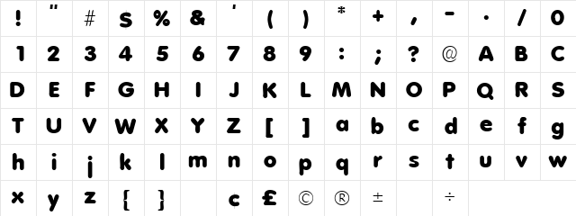 AderaSSK Regular  glyph index