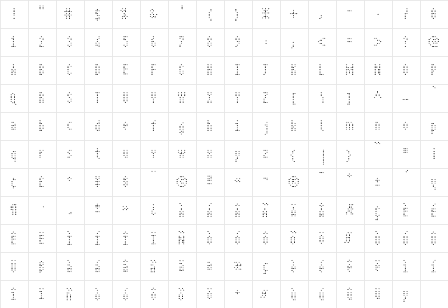 IDE Regular  glyph index