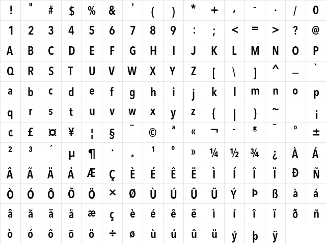 Avenir Next LT Pro Demi Condensed  glyph index