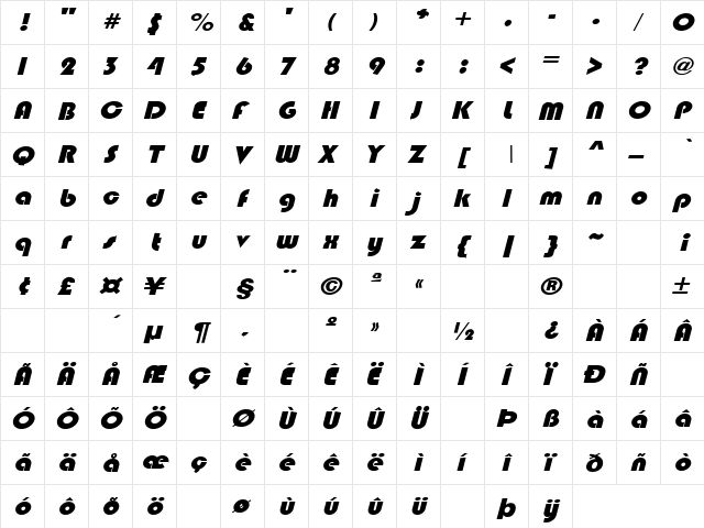 Smoke 6 Regular  glyph index
