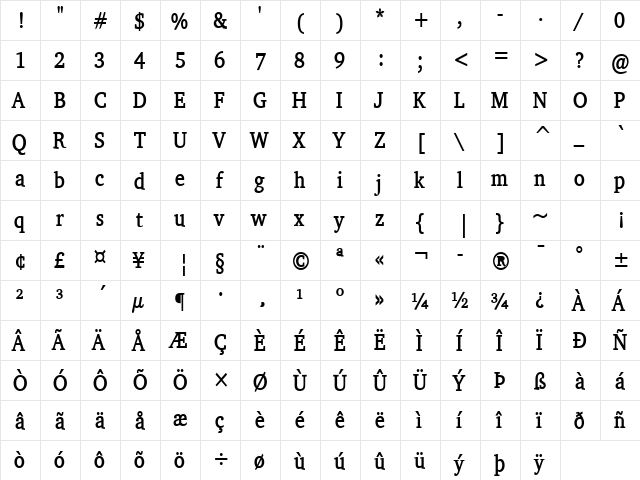 Challenge-Condensed Bold  glyph index