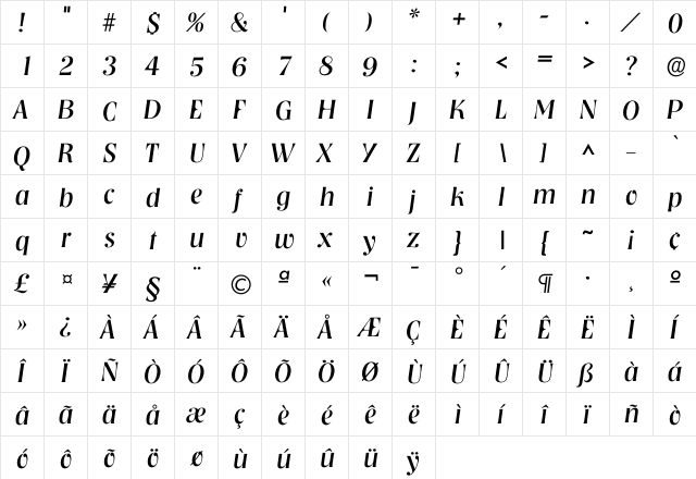 Inashville Regular  glyph index