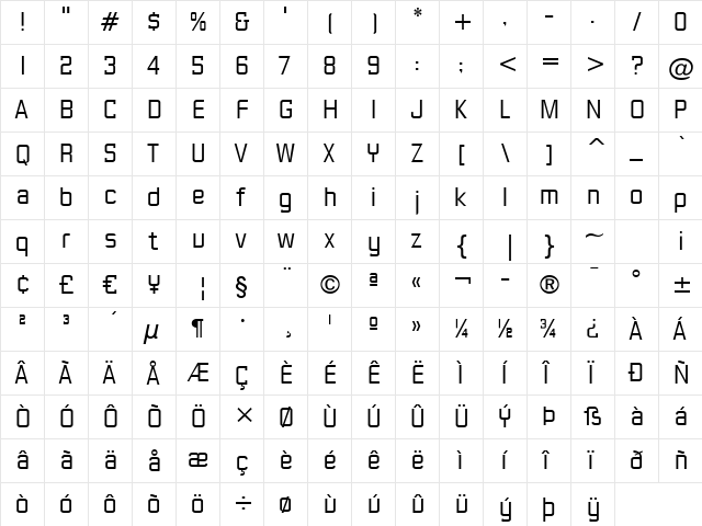 Gasoline Sans BTN Lt Regular  glyph index