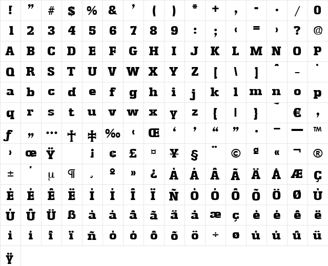 Enschede-ExtraBold Regular  glyph index