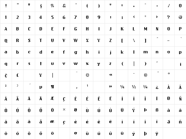 EmigreEight Regular  glyph index