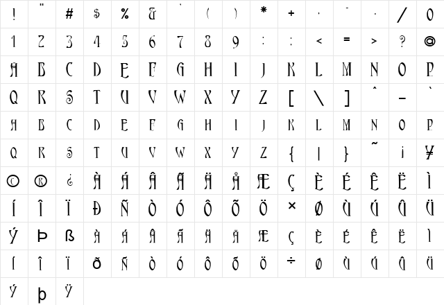 FZ JAZZY 18 Normal  glyph index