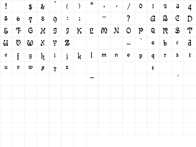 Isla Bella Regular  glyph index