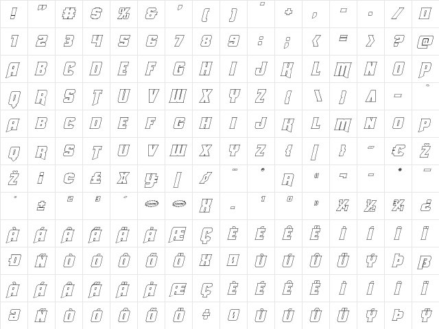 Union Gray Outline Italic Outline Italic  glyph index