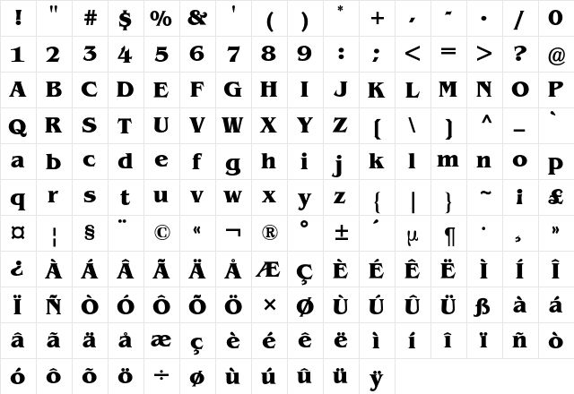 Benguiat BQ Regular  glyph index