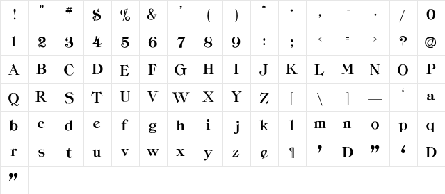 ClassicHeavy-Light Regular  glyph index
