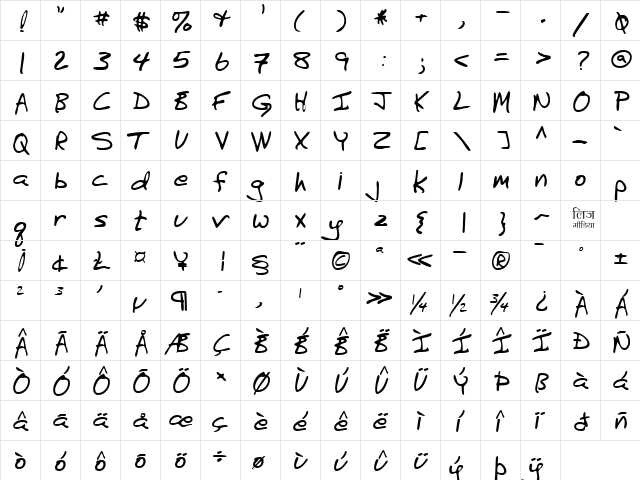 LEHN041 Regular  glyph index