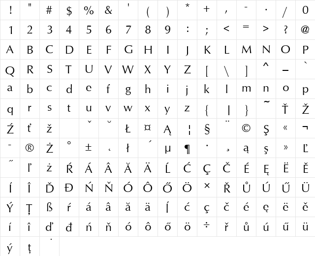 OptusTEEReg Regular  glyph index