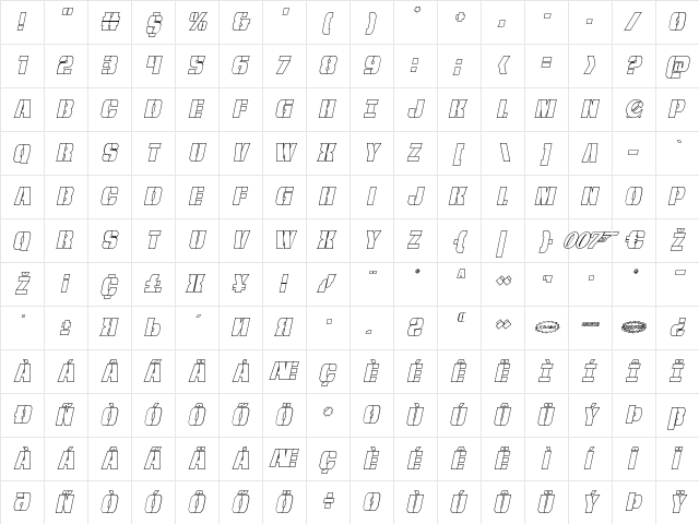 From BOND With Love Outline Italic Italic  glyph index