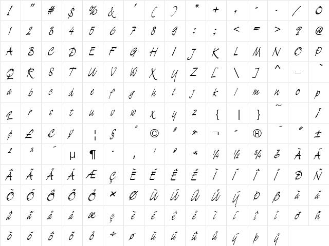 Dillon Regular  glyph index