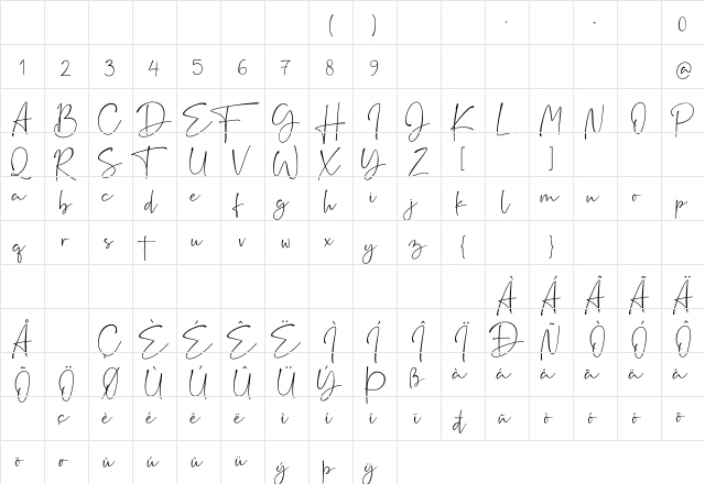 Rushtick Regular  glyph index