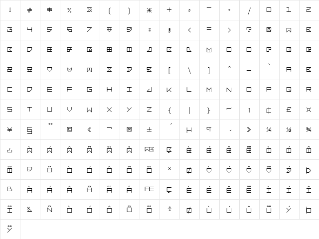 Bacotu Regular  glyph index
