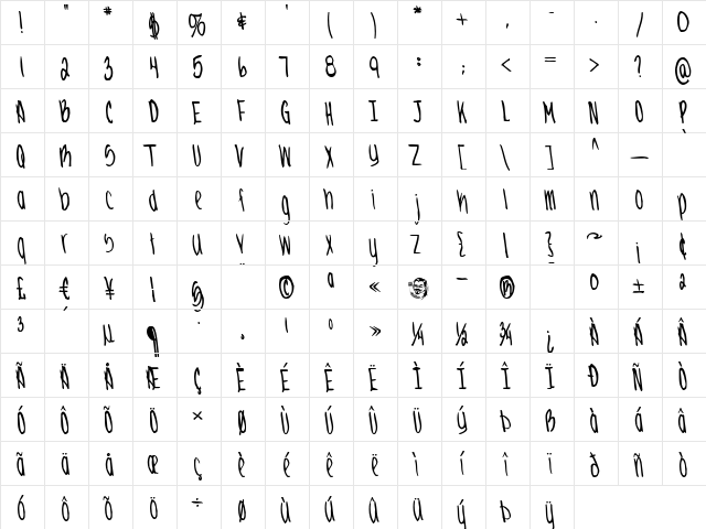JennaBold Regular  glyph index