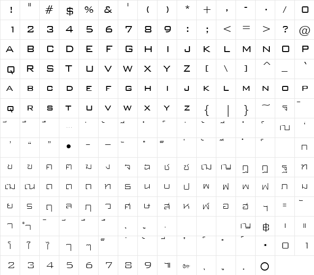 SP Armageddon Light Regular  glyph index