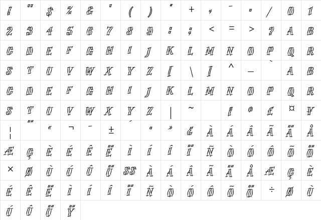 Emphasis Std Regular  glyph index