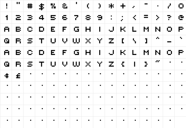 MINI 7 Regular  glyph index