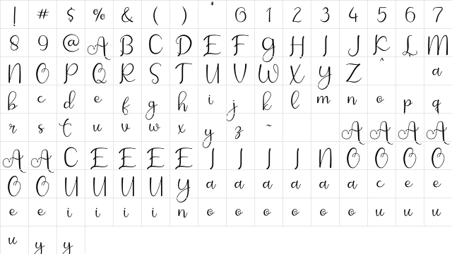 All Alyssa Regular  glyph index