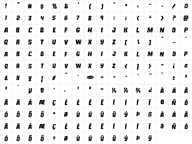 Monster Hunter Semi-Italic Semi-Italic  glyph index