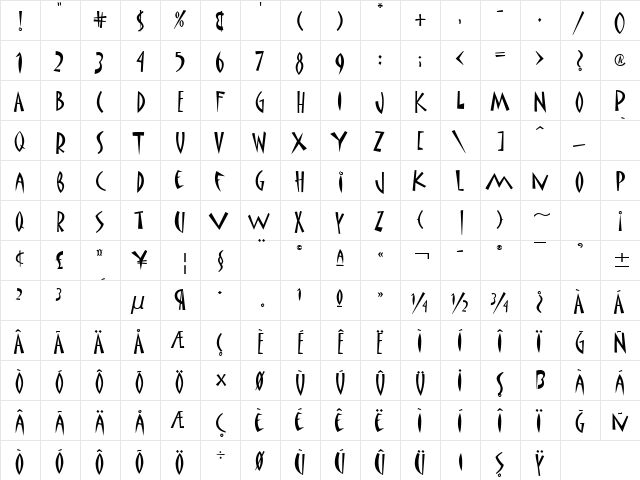 TR Matisse ITC Regular  glyph index