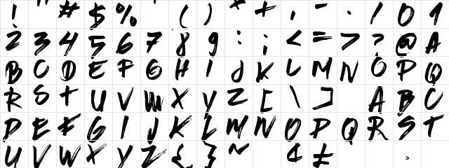 Brushed Traveler Regular  glyph index