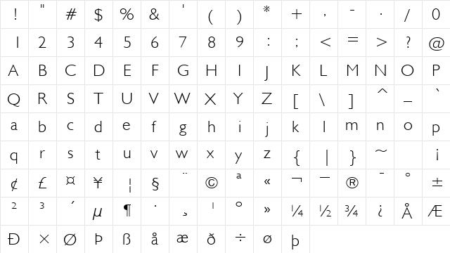 Gilsans Light FC Normal  glyph index