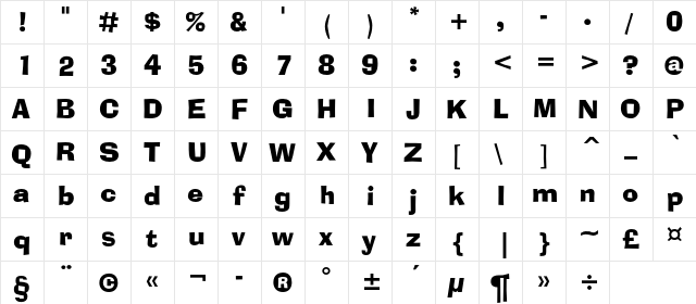 AdLib BT C Regular  glyph index