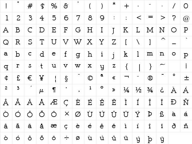 Register Serif BTN Bold  glyph index