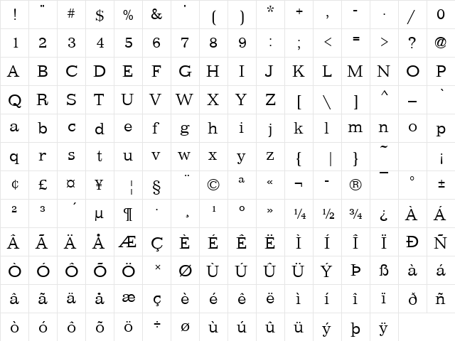 Mariam Becker Light Regular  glyph index