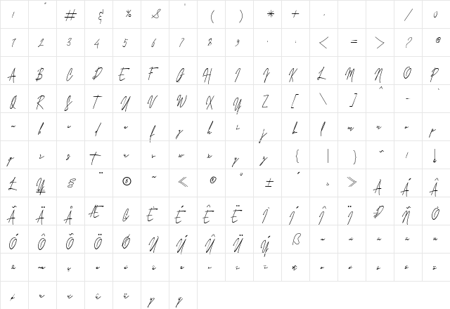 Laura Hellaw Regular  glyph index