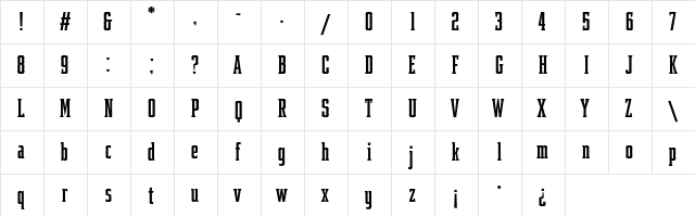 Samton Extra Condensed Bold  glyph index