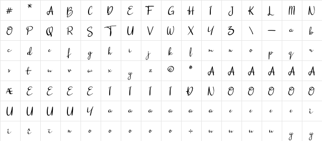 dalena Regular  glyph index