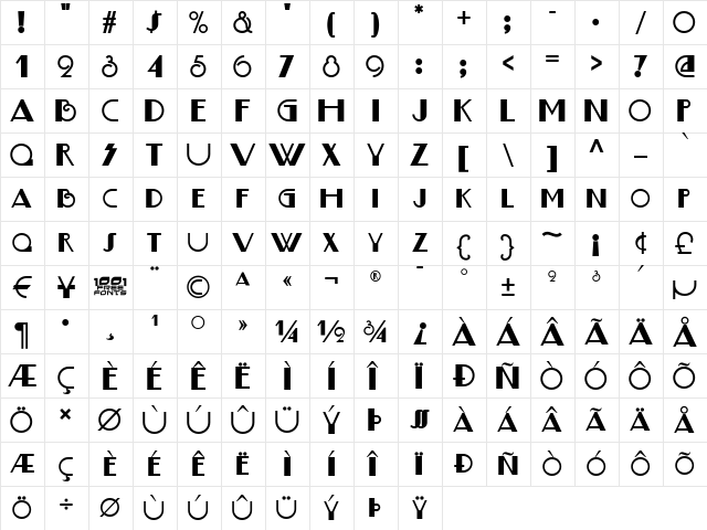 Boogie Nights NF Regular  glyph index