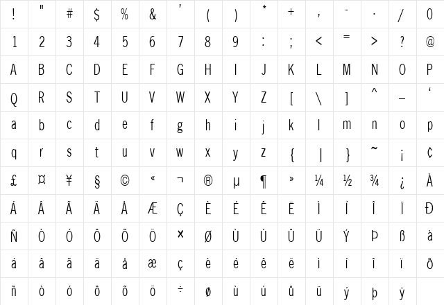 FZ BASIC 24 COND Normal  glyph index