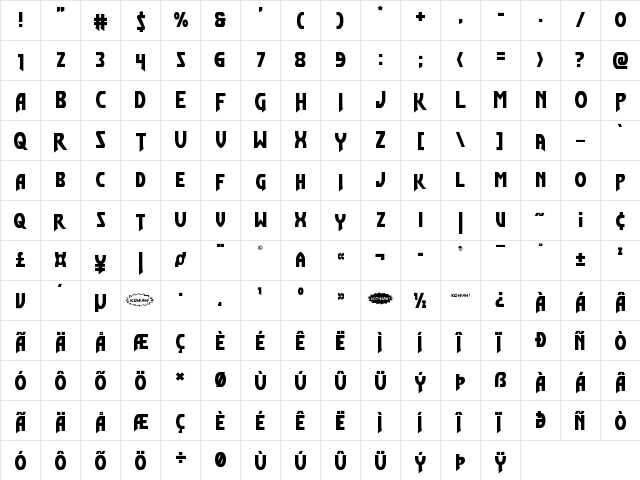 Flash Rogers Straight Regular  glyph index