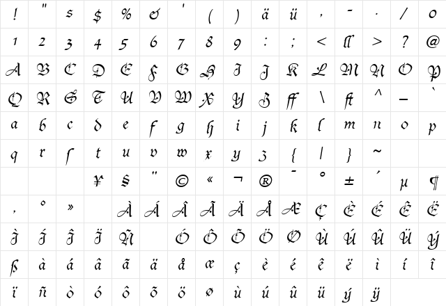 Recreate Oblique  glyph index
