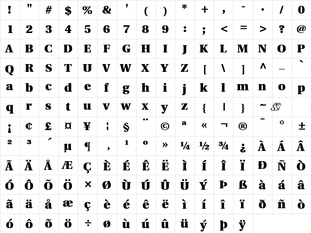 Veracity Black SSi Black  glyph index