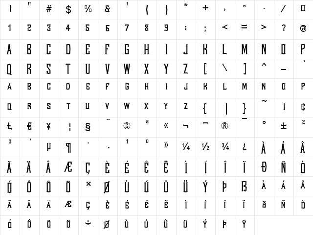 WestWind Centered Regular  glyph index