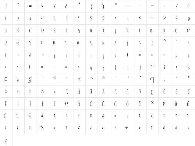 Aurelia regular Regular  glyph index