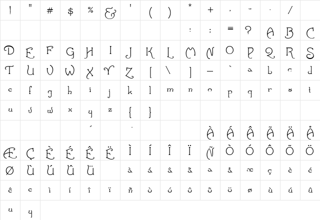 Santa's Sleigh Regular  glyph index