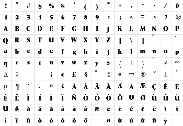 WaizeCondExtrabold Regular  glyph index