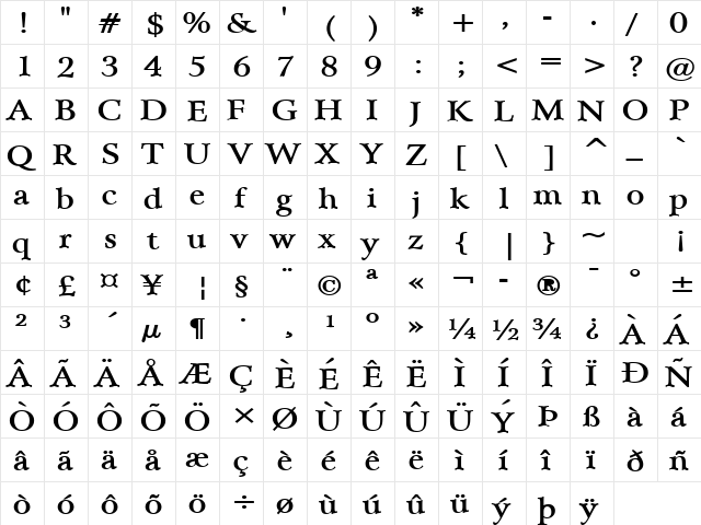 Array Wide Bold  glyph index