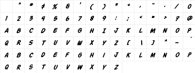 Enrose Slant Thick Regular  glyph index